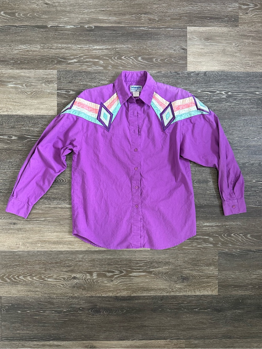 Wrangler Vintage 90s Western Button Up Shirt Purple Pastel Diamond Pattern M